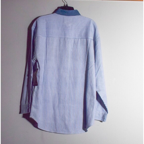 NWT Let's Quizz Again Embroidered Teddy Bear Blue & White Striped Shirt Sz M - Picture 2 of 6